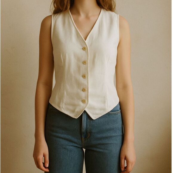 Vintage Savannah Womens 90's Cream White Womens Button Closure 100% Silk Vest - Picture 1 of 5